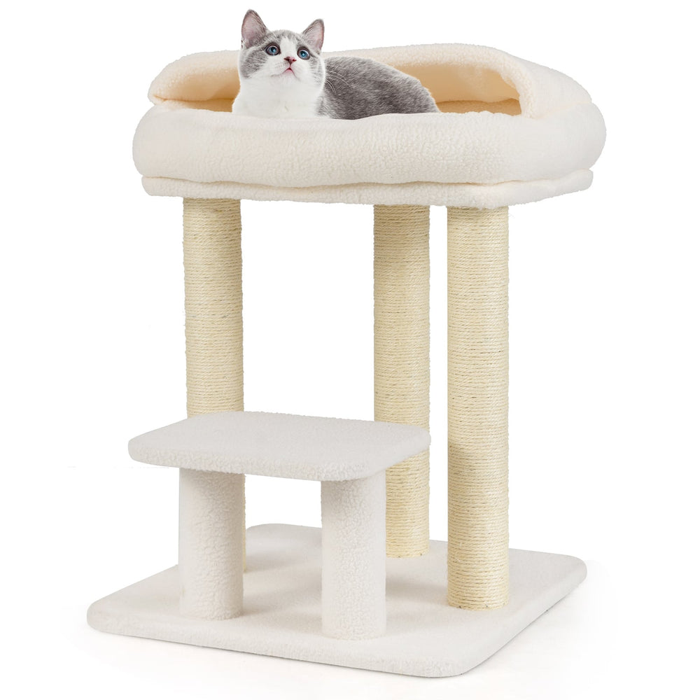 Small Cat Tree for Indoor Cats with Sisal Scratching Posts-White