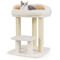 Small Cat Tree for Indoor Cats with Sisal Scratching Posts-White