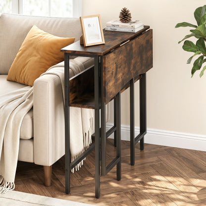 Small Folding Desk 80 CM with Storage Shelf & Drop Leaf for Home Office-Rustic Brown