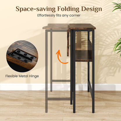 Small Folding Desk 80 CM with Storage Shelf & Drop Leaf for Home Office-Rustic Brown