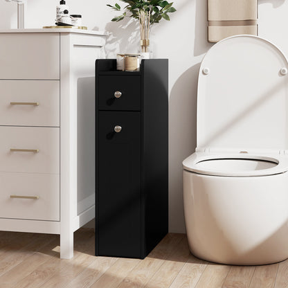 Small Bathroom Storage Cabinet 4-Tier Narrow Toilet Side Storage Cabinet with Slide Out Drawers on Casters-Black