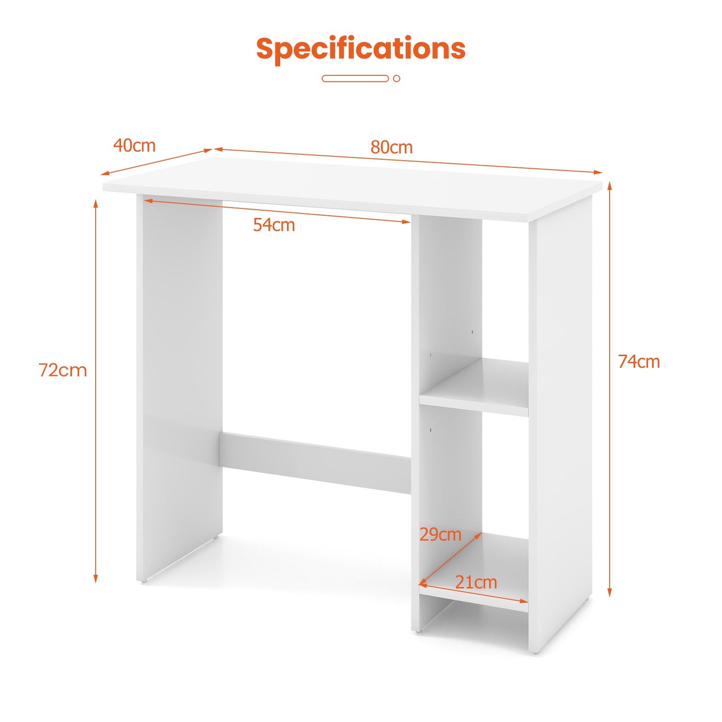 Small Computer Desk with Storage and Adjustable Shelf-White