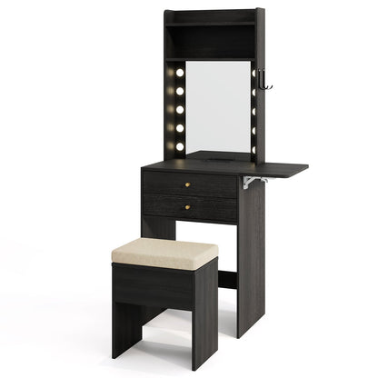 Small Makeup Vanity Desk with Mirror and Lights with Charging Station-Black