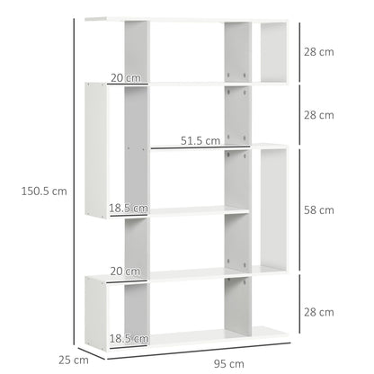 HOMCOM 5-Tier Bookshelf, Modern Bookcase with 13 Open Shelves, Freestanding Decorative Storage Shelving for Home Office and Study, White