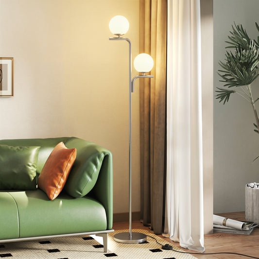 HOMCOM LED Floor Lamp, Modern Standing Lamp with 3 Colour Temperatures, Globe Glass Shades and Foot Switch, Silver Tone