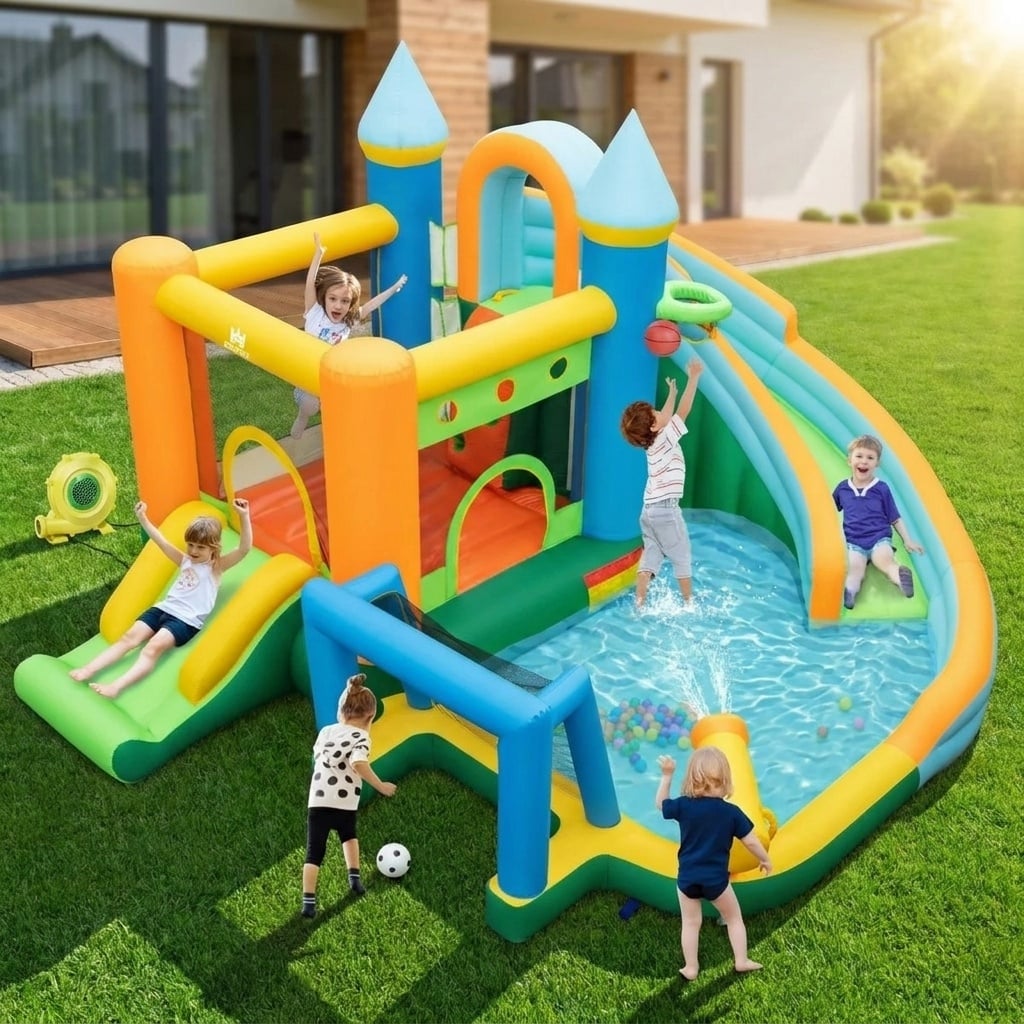 Soccer Water Slide Bounce House with 680W Blower
