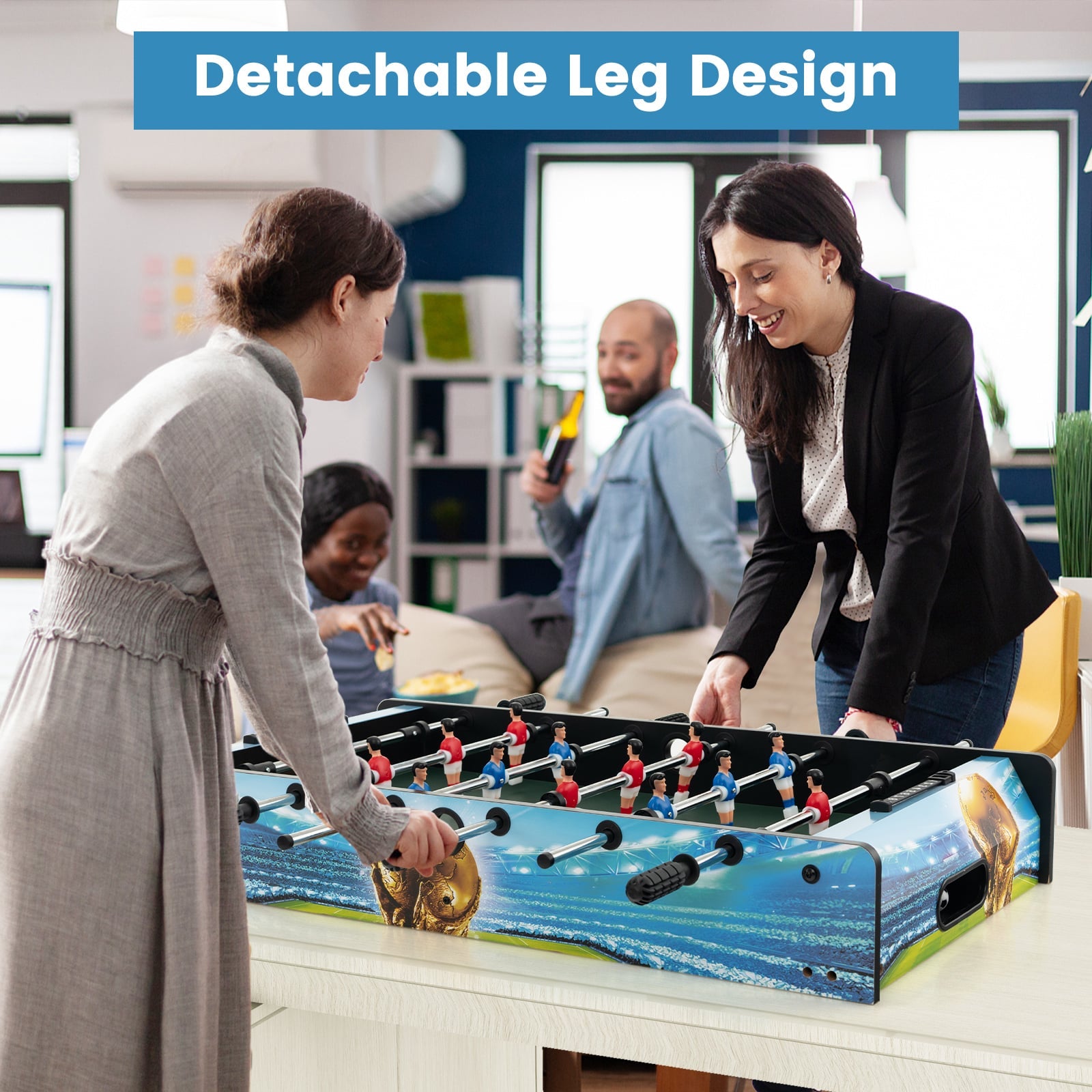 Freestanding Soccer Game Table with Removable Legs for Home Game Room Bar