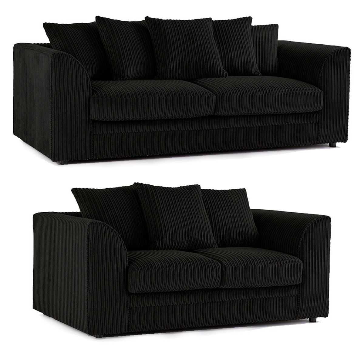 Oxford Scatter Back Full Jumbo Cord 2 Seater Sofa – Black and Other Colours