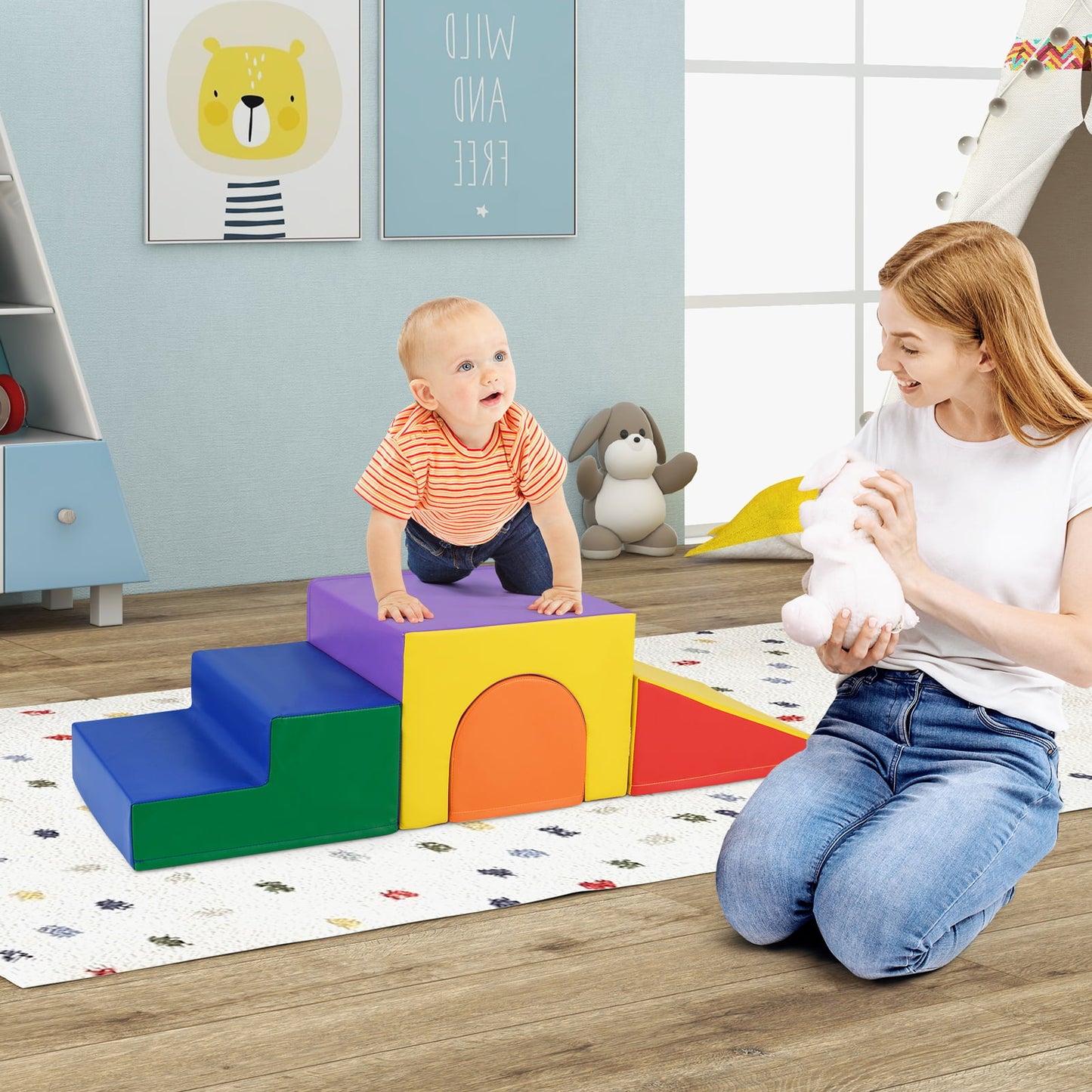 4-Piece Soft Climb and Crawl Foam Block Play Set for Infant Baby-Colourful