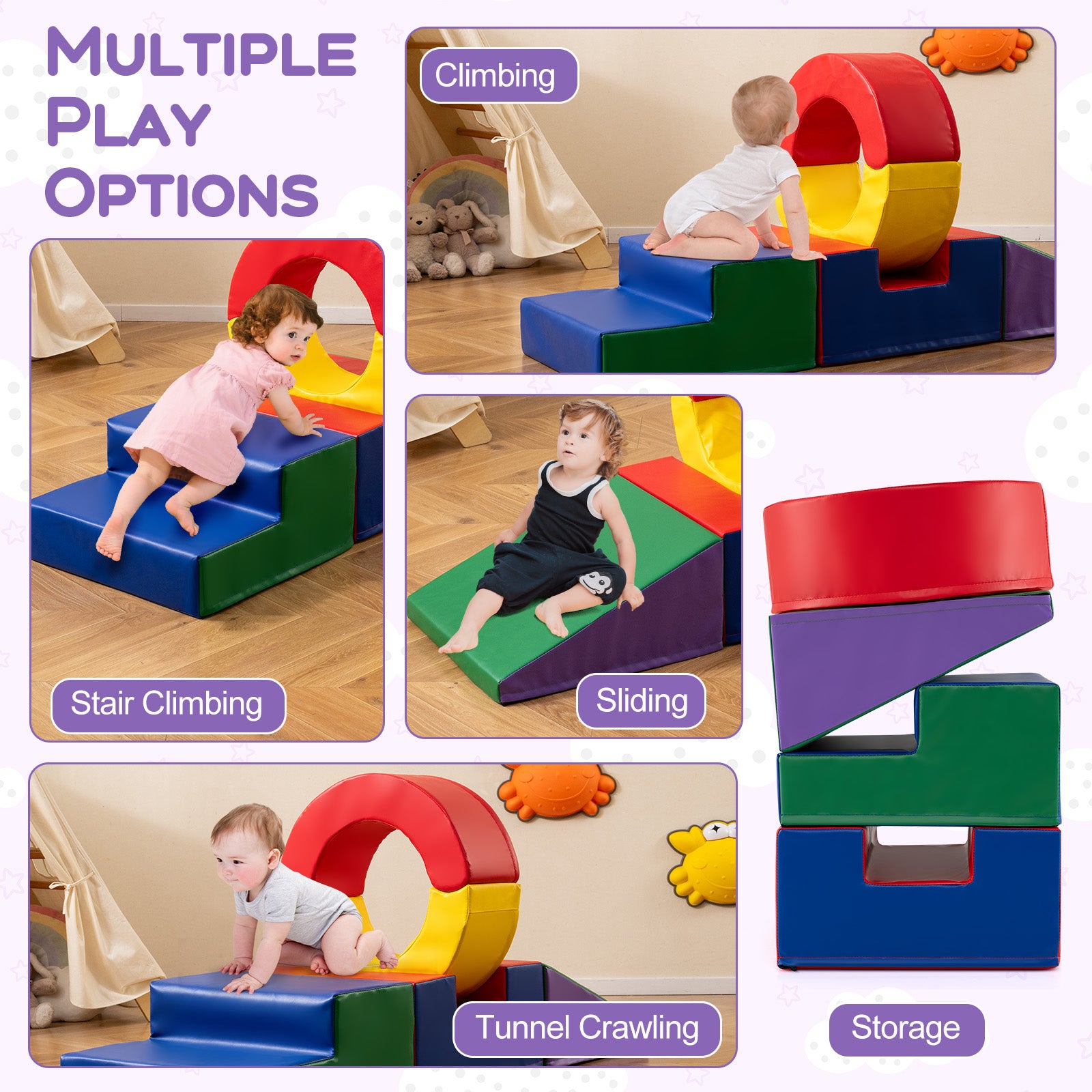 5 Pieces Soft Play Climb and Crawl Playset for 12 Month+ Toddlers-Colourful