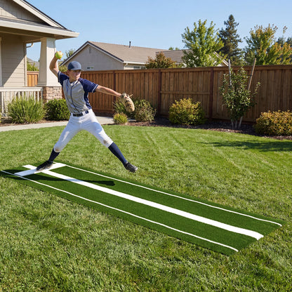 Softball Pitching Mat 10 x 3 FT Softball Training Aid with Pitching Mound-Green