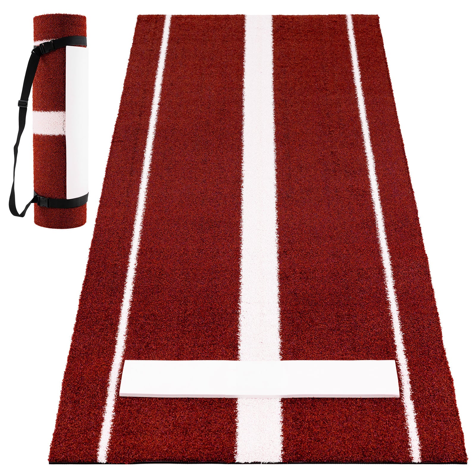 Softball Pitching Mat 10 x 3 FT Softball Training Aid with Pitching Mound-Red