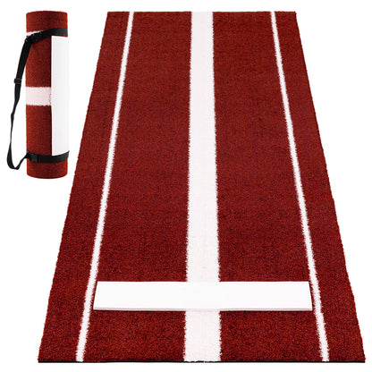 Softball Pitching Mat 10 x 3 FT Softball Training Aid with Pitching Mound-Red