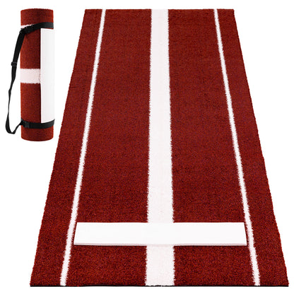 Softball Pitching Mat 10 x 3 FT Softball Training Aid with Pitching Mound-Red