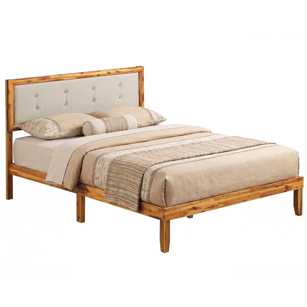 Solid Acacia Wood Bed Frame with Tufted Headboard and Ample Under-bed Space-Full Size