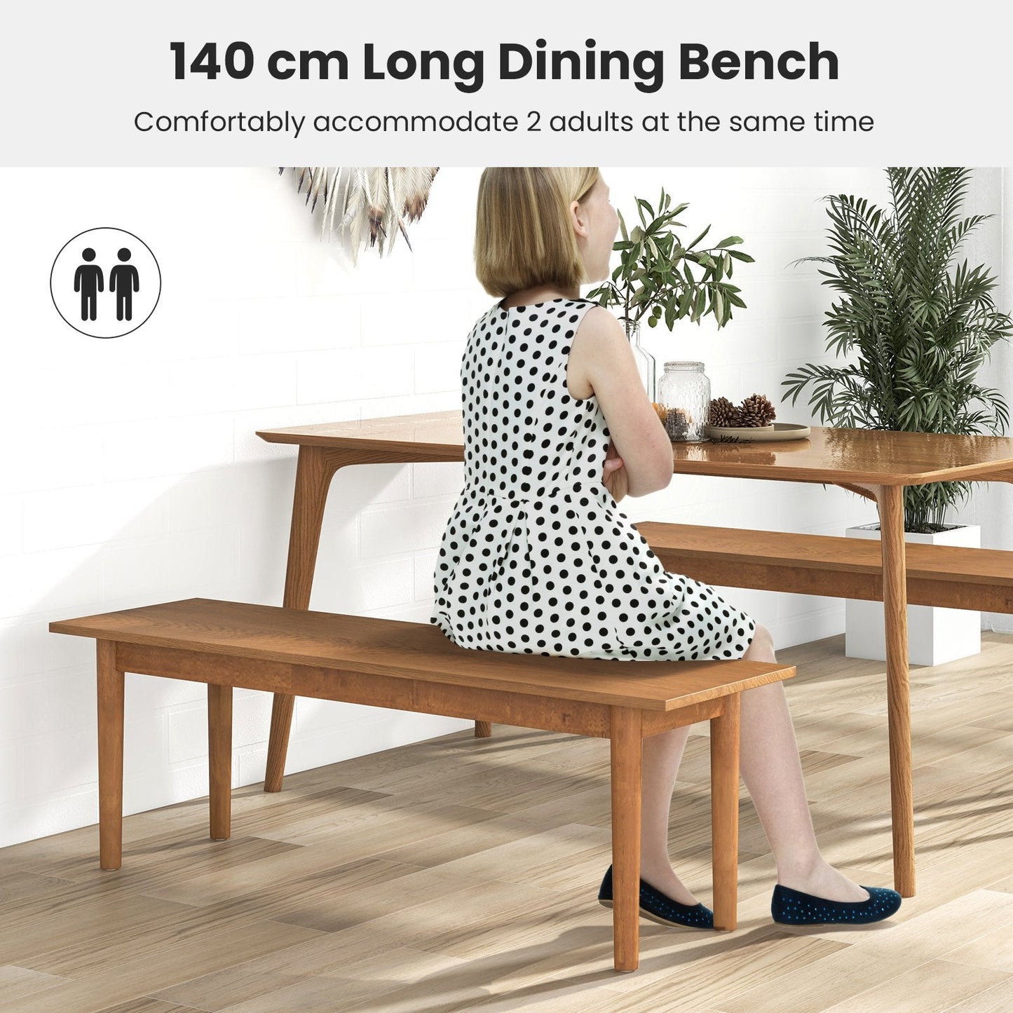 Solid Wood Dining Bench with Rubber Wood Legs