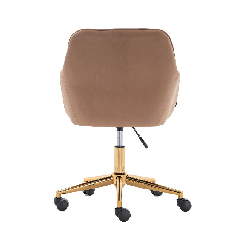 Velvet Adjustable Height Swivel Executive Office Chair with Gold Legs, Ergonomic Backrest, 58x58x86 cm, Coffee