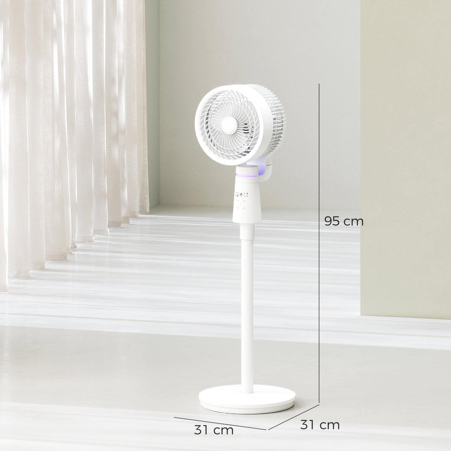 HOMCOM Pedestal Air Circulation Fan with Oscillating, Light Off, White