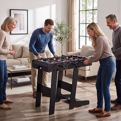 Space Saving Table Football with Durable Handle and 2 Footballs for Adult and Child-Black