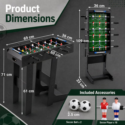 Space Saving Table Football with Durable Handle and 2 Footballs for Adult and Child-Black