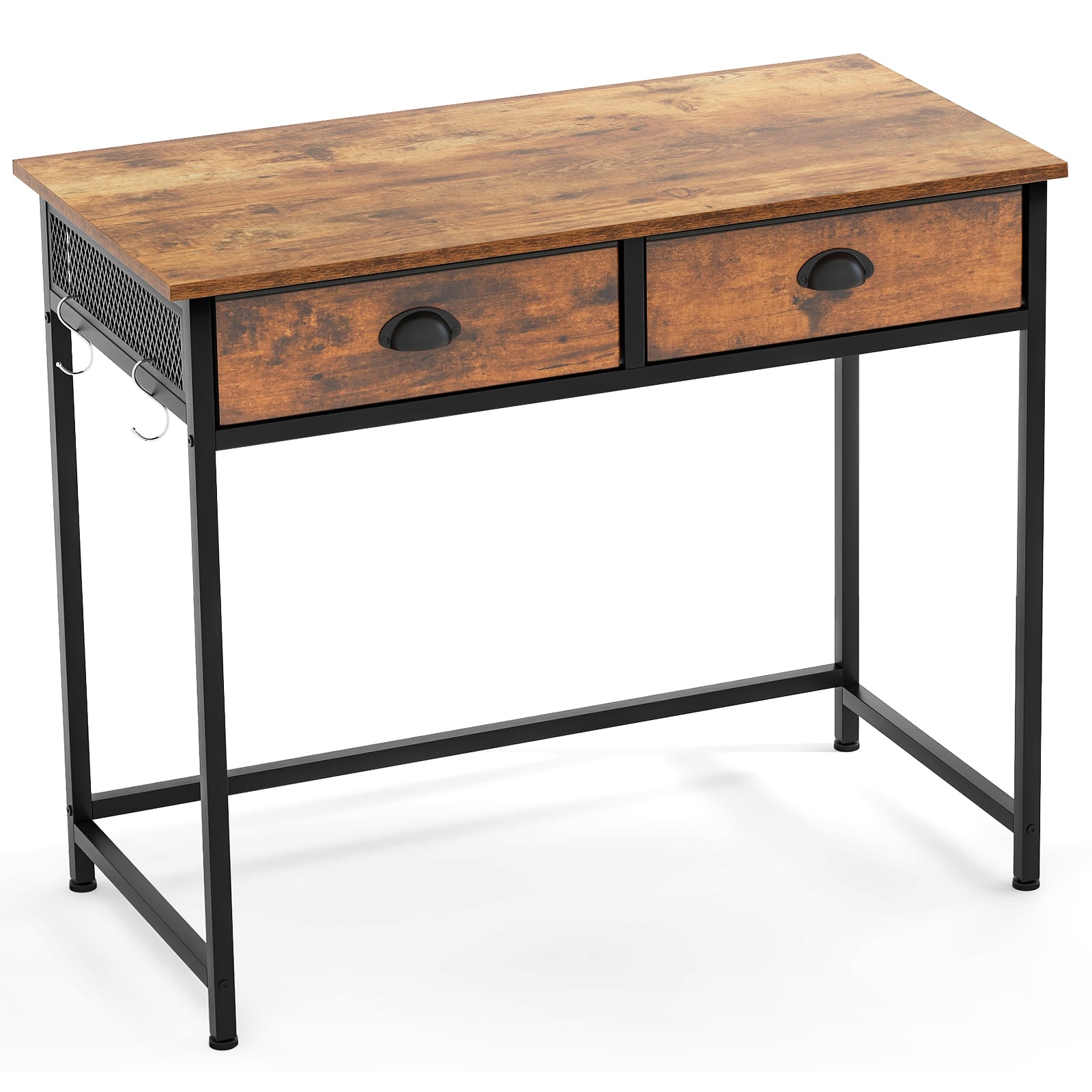Space Saving Computer Desk with 2 Fabric Drawers-Rustic Brown