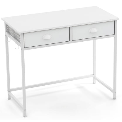 Space Saving Computer Desk with 2 Fabric Drawers-White