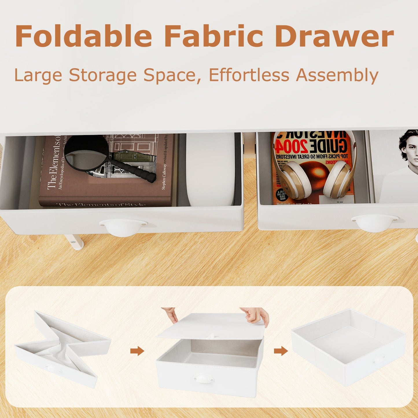 Space Saving Computer Desk with 2 Fabric Drawers-White