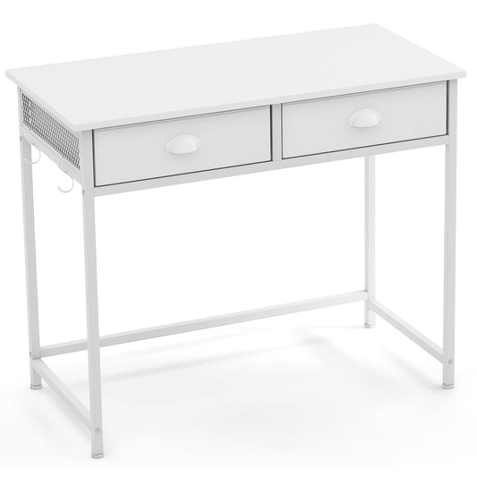 Computer Desk Space Saving Home Office Desk with 2 Fabric Drawers-White