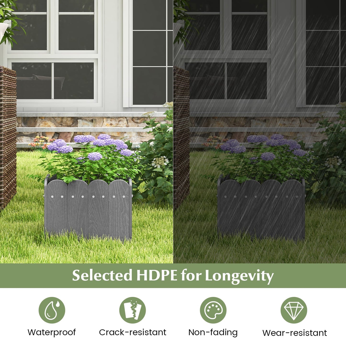 2 Pack Square Planter Box with Drainage Gaps-Grey