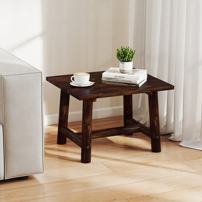Square Side Table with Sturdy Legs and Reinforced Crossbar-Brown