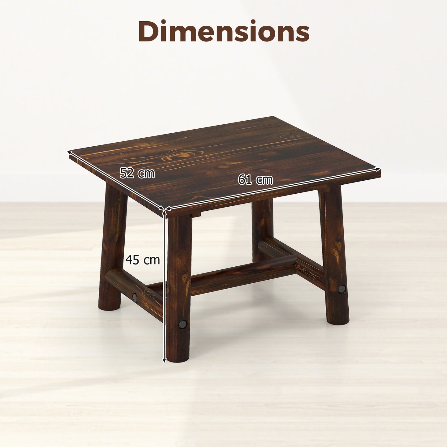 Square Side Table with Sturdy Legs and Reinforced Crossbar-Brown