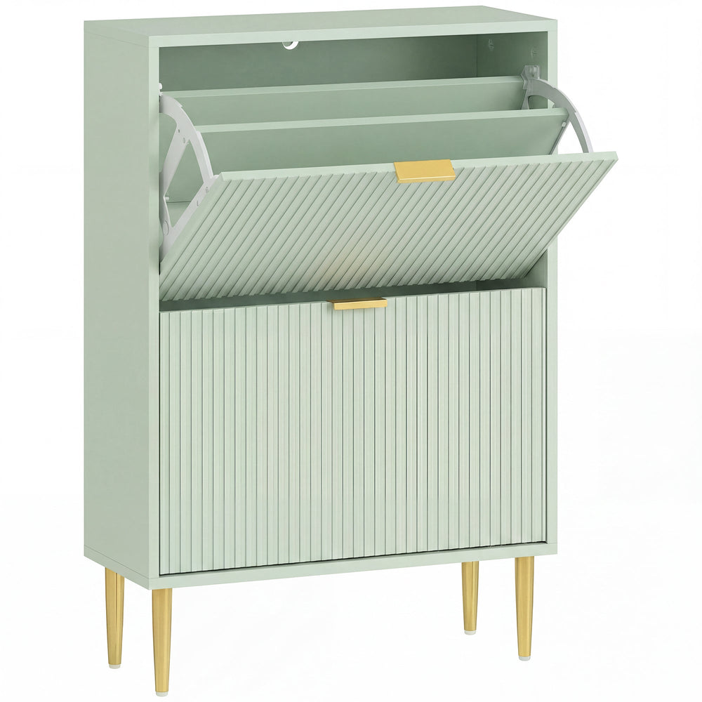 HOMCOM Elegant Two-Drawer Shoe Cabinet - Light Green