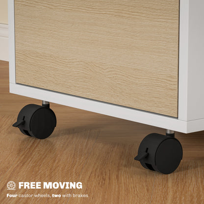 HOMCOM Three-Drawer Locking Filing Cabinet - Oak/White