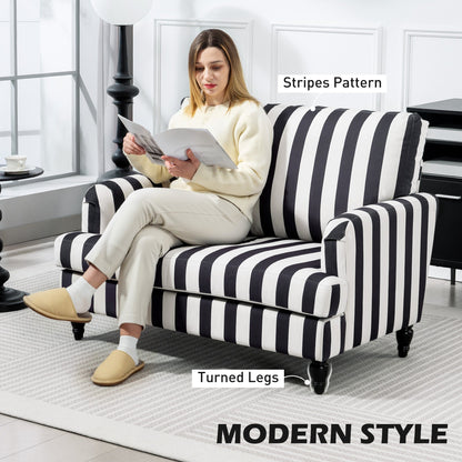 HOMCOM Modern Cuddle Chair, Velvet Single Sofa Armchair with Stripe, Turned Legs and Wide Seat, Upholstered Snuggle Chair for Living Room, Bedroom, Black and White