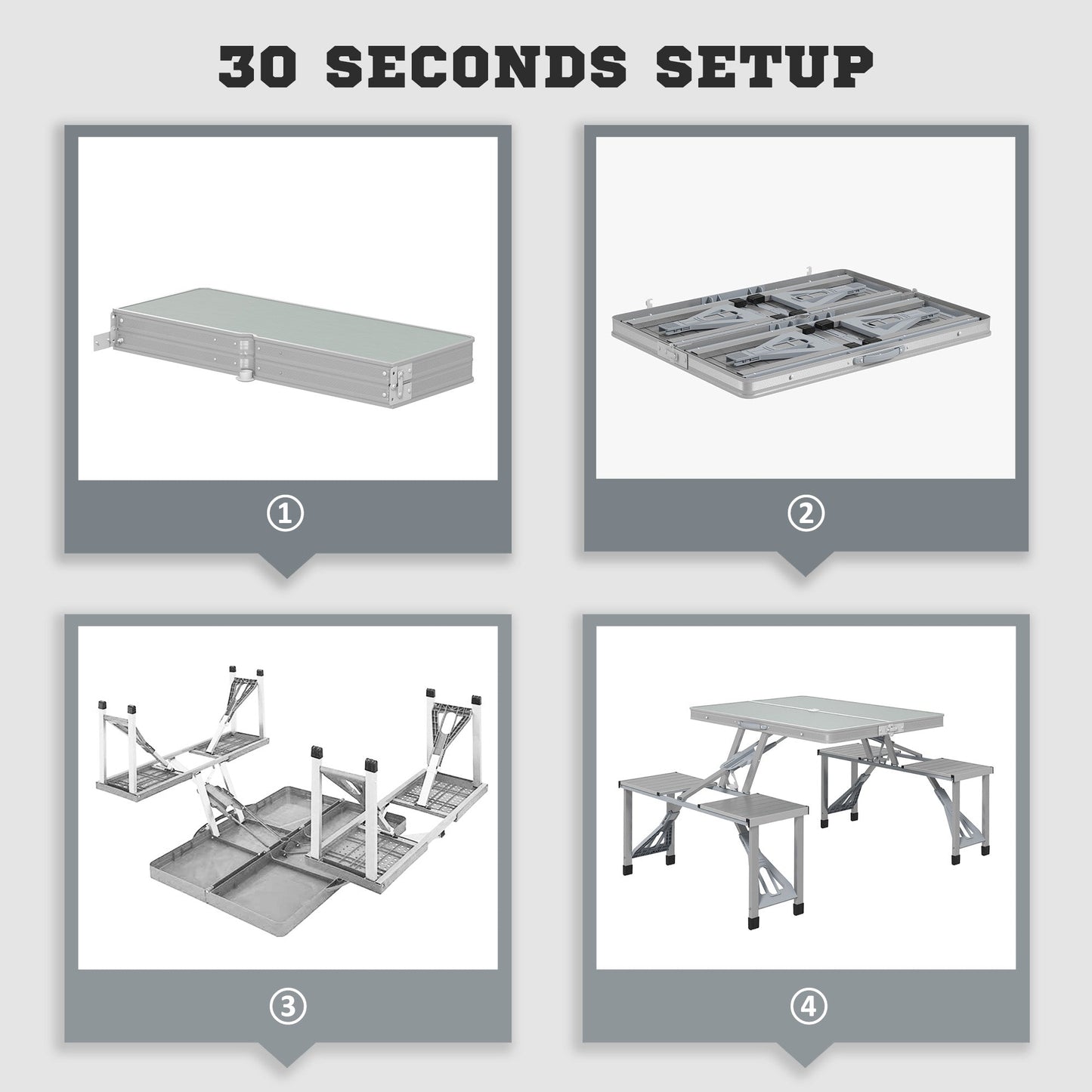 Outsunny Folding Picnic Table with 4 Seats and Umbrella Hole - Grey
