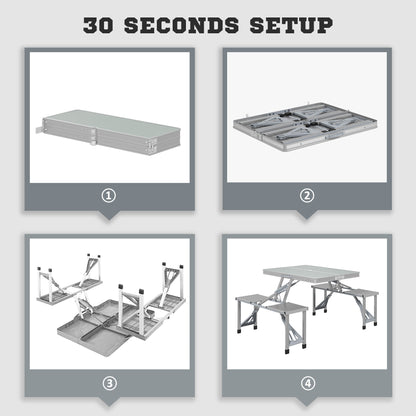 Outsunny Folding Picnic Table with 4 Seats and Umbrella Hole - Grey