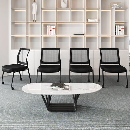 Stackable Armless Waiting Room Guest Chair with Wheels Set of 4-Black