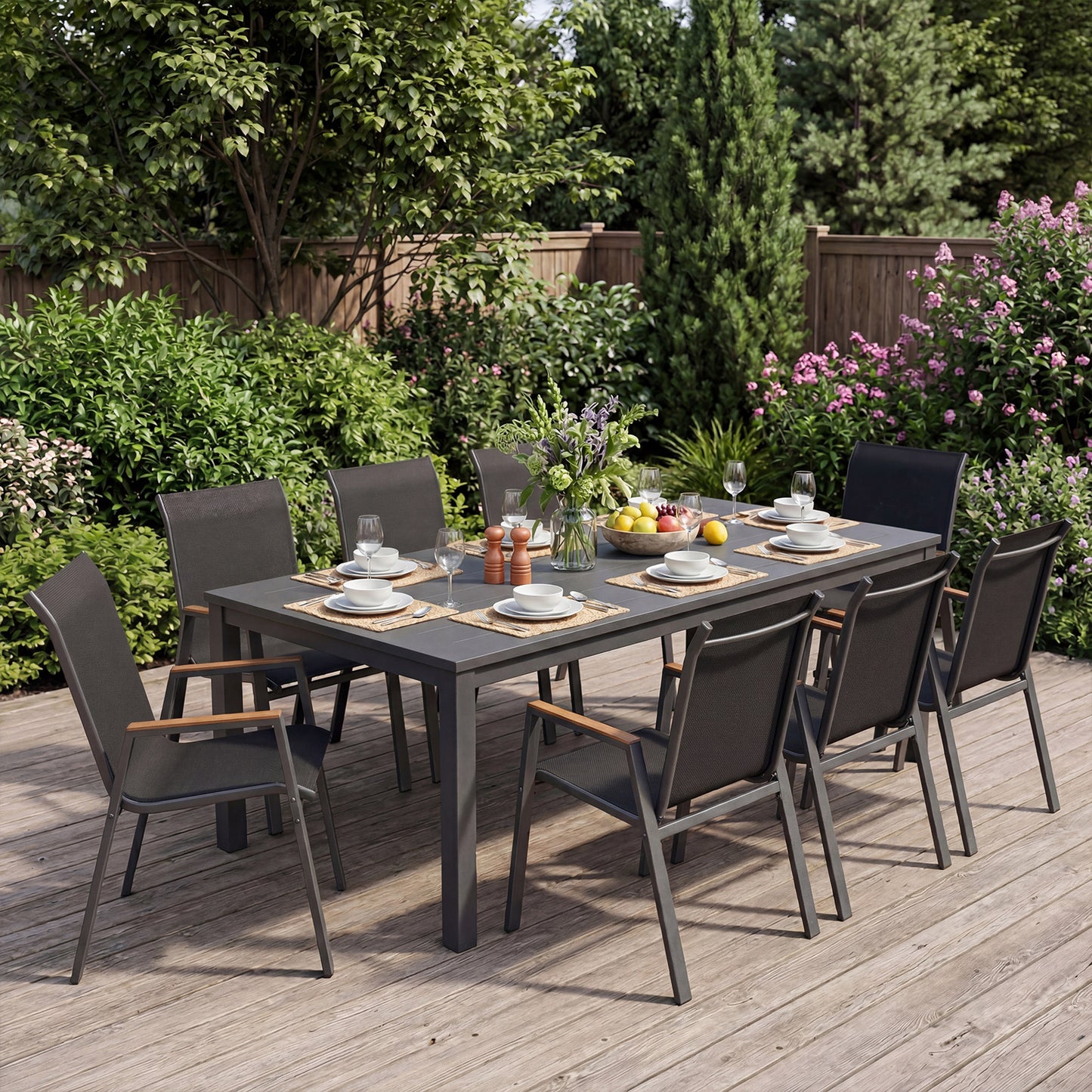 Stackable Patio Chairs Set of 2 Outdoor Breathable Fabric Dining Chairs with High Backs-Black