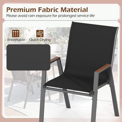 Stackable Patio Chairs Set of 2 Outdoor Breathable Fabric Dining Chairs with High Backs-Black