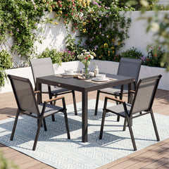 Stackable Patio Chairs Set of 2 Outdoor Breathable Fabric Dining Chairs with High Backs-Grey