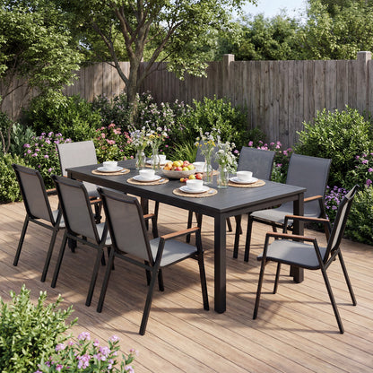 Stackable Patio Chairs Set of 2 Outdoor Breathable Fabric Dining Chairs with High Backs-Grey