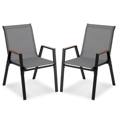 Stackable Patio Chairs Set of 2 Outdoor Breathable Fabric Dining Chairs with High Backs-Grey