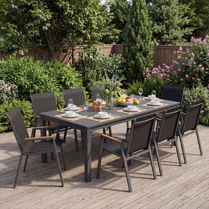 Stackable Patio Chairs Set of 4 Outdoor Breathable Fabric Dining Chairs with High Backs-Black