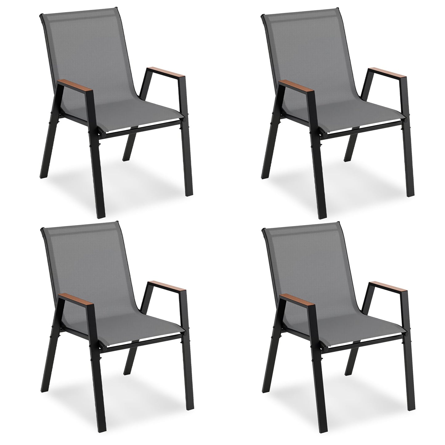 Stackable Patio Chairs Set of 4 Outdoor Breathable Fabric Dining Chairs with High Backs-Grey