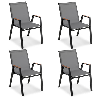 Stackable Patio Chairs Set of 4 Outdoor Breathable Fabric Dining Chairs with High Backs-Grey