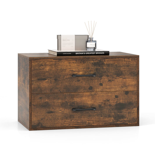 Stackable 2-Drawer Dresser with Anti-scratch Pads and Anti-tipping Devices-Rustic Brown