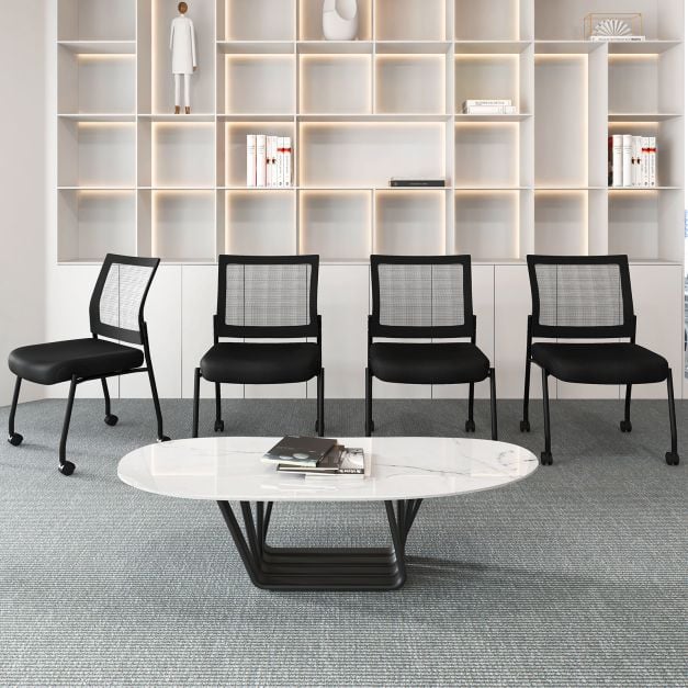 Stackable Armless Waiting Room Guest Chair with Wheels Set of 2-Black