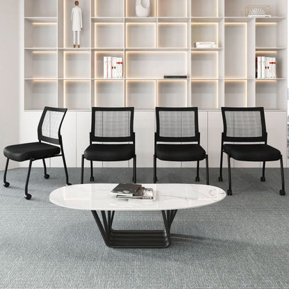 Stackable Armless Waiting Room Guest Chair with Wheels Set of 2-Black