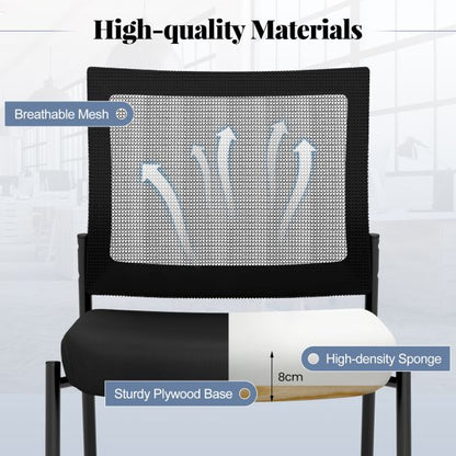 Stackable Armless Waiting Room Guest Chair with Wheels Set of 2-Black