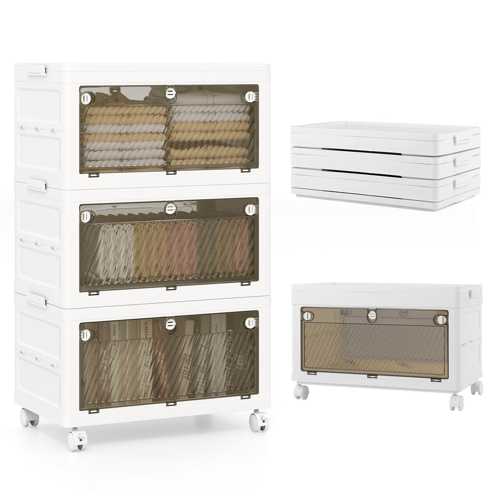 3-Tier/4-Tier Stackable Storage Bins with 3-Way-to-Open Drawers and Wheels-3-Tier